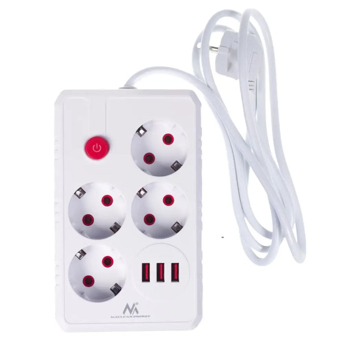 Разклонител Maclean удължител с 4 гнезда + 3xUSB 110-240V
