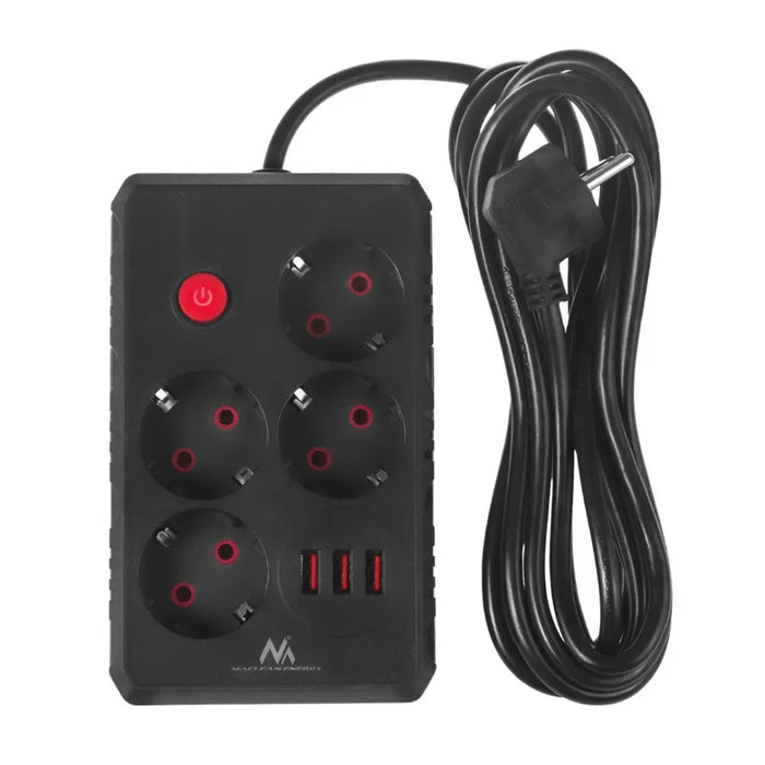 Разклонител Maclean удължител с 4 гнезда + 3xUSB 110-240V