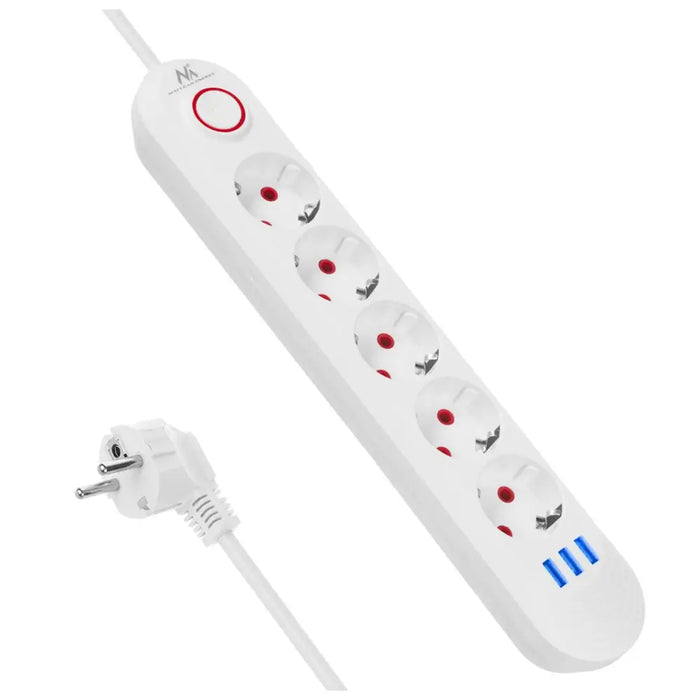 Разклонител Maclean удължител с 5 гнезда + 3xUSB 110-240V