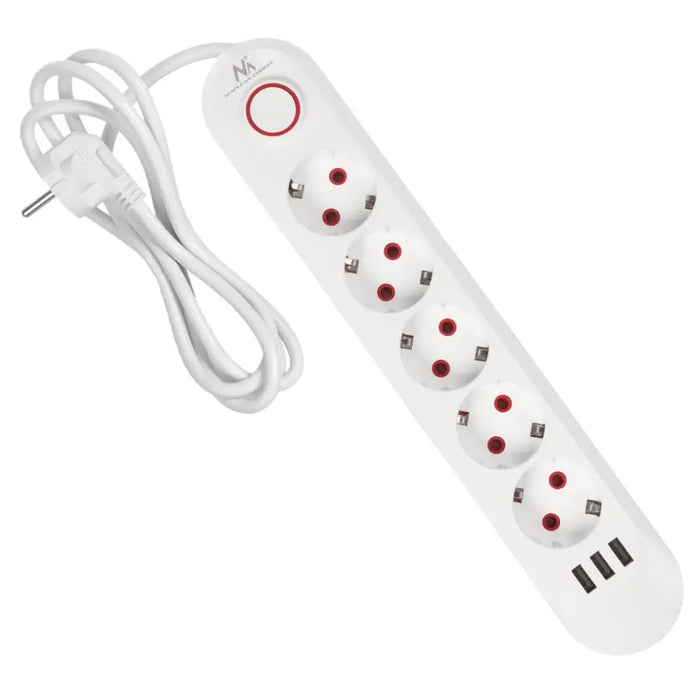 Разклонител Maclean удължител с 5 гнезда + 3xUSB 110-240V