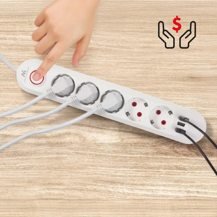 Разклонител Maclean удължител с 5 гнезда + 3xUSB 110-240V