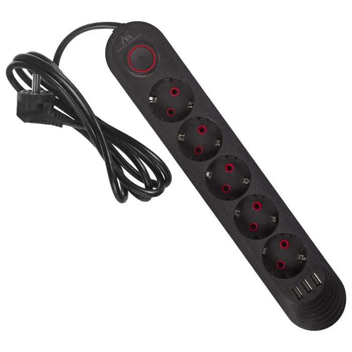 Разклонител Maclean удължител с 5 гнезда + 3xUSB 110-240V