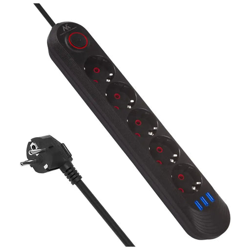 Разклонител Maclean удължител с 5 гнезда + 3xUSB 110-240V
