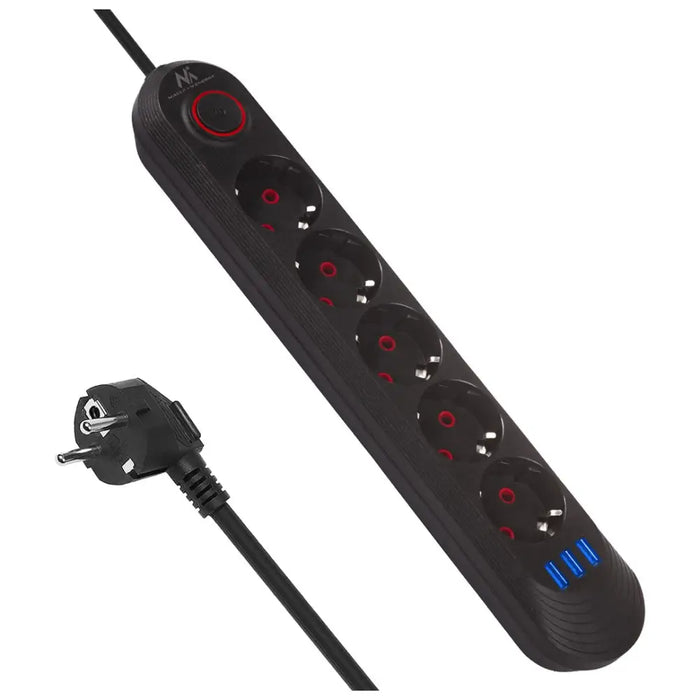 Разклонител Maclean удължител с 5 гнезда + 3xUSB 110-240V