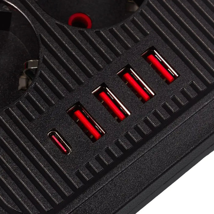 Разклонител Maclean удължител с 6 гнезда + 4xUSB 110-240V