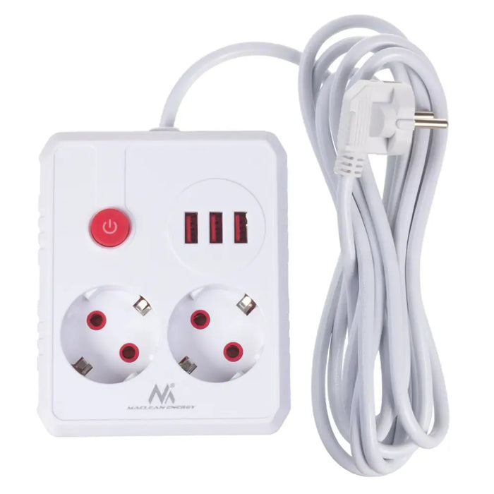 Разклонител Maclean удължител 2 гнезда + 3xUSB 110-240V AC