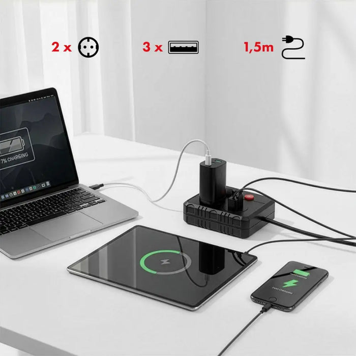 Разклонител Maclean удължител 2 гнезда + 3xUSB 110-240V AC