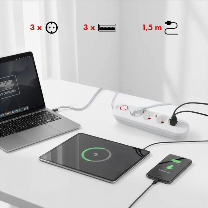 Разклонител Maclean удължител с 3 гнезда + 3xUSB 110-240V