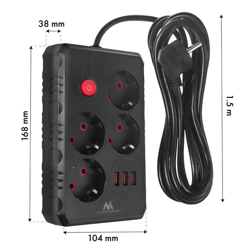 Разклонител Maclean удължител с 4 гнезда + 3xUSB 110-240V