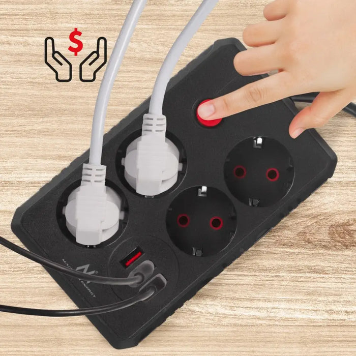 Разклонител Maclean удължител с 4 гнезда + 3xUSB 110-240V