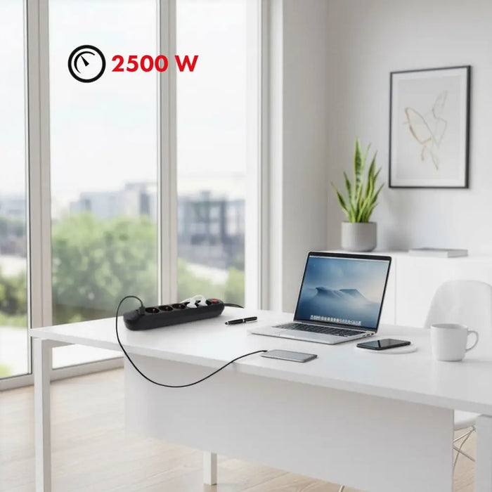Разклонител Maclean удължител с 5 гнезда + 3xUSB 110-240V