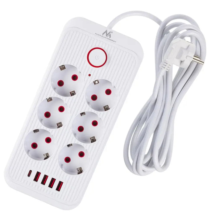Разклонител Maclean удължител с 6 гнезда + 4xUSB 110-240V