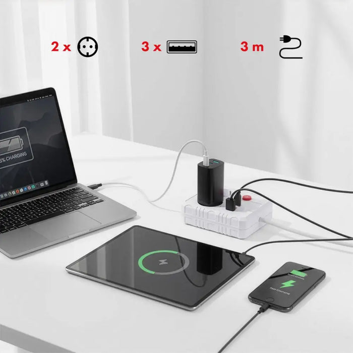 Разклонител Maclean удължител 2 гнезда + 3xUSB 110-240V AC