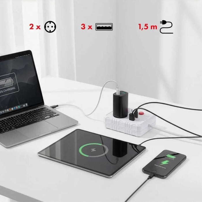 Разклонител Maclean удължител 2 гнезда + 3xUSB 110-240V AC