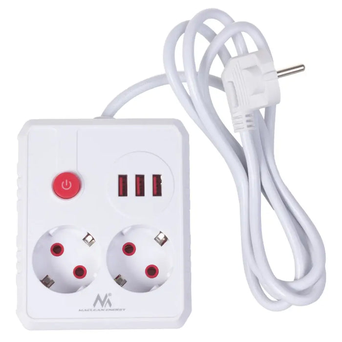 Разклонител Maclean удължител 2 гнезда + 3xUSB 110-240V AC