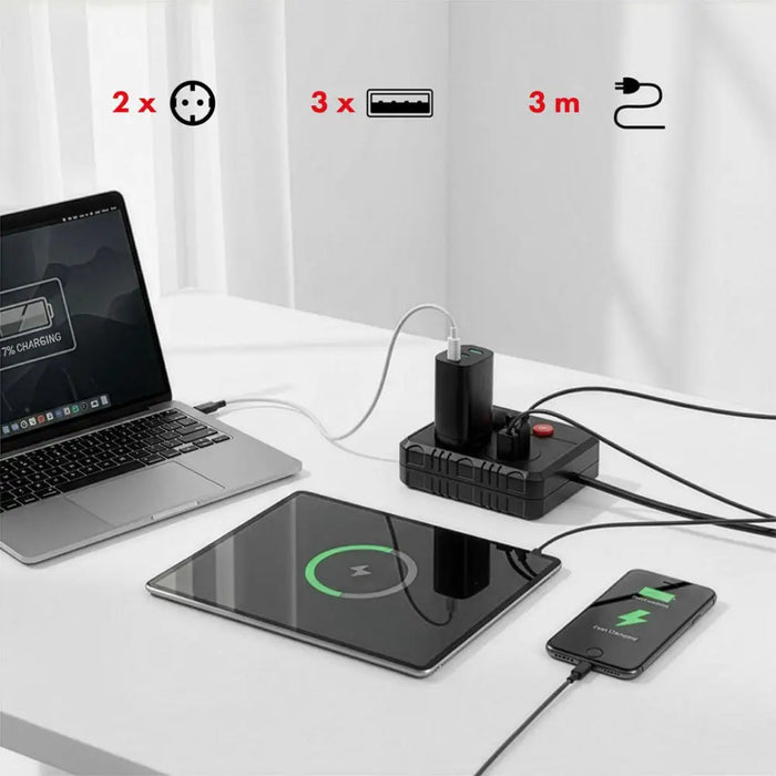 Разклонител Maclean удължител 2 гнезда + 3xUSB 110-240V AC