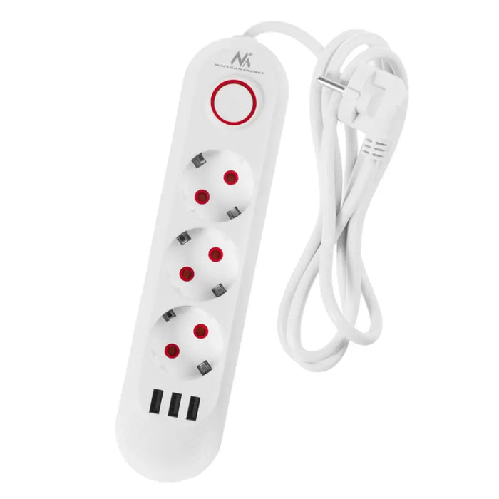 Разклонител Maclean удължител с 3 гнезда + 3xUSB 110-240V