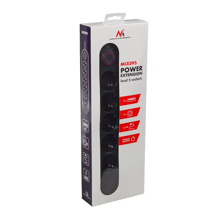 Разклонител Maclean удължител с 5 гнезда + 3xUSB 110-240V