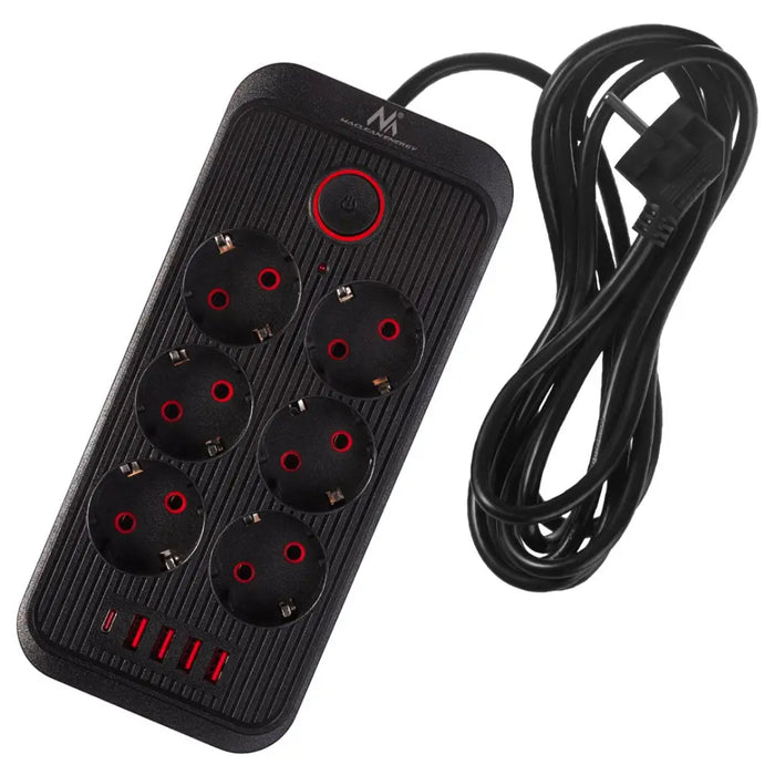 Разклонител Maclean удължител с 6 гнезда + 4xUSB 110-240V