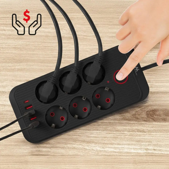 Разклонител Maclean удължител с 6 гнезда + 4xUSB 110-240V