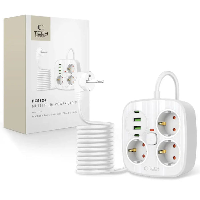 Разклонител Tech Protect PCS3X4 3 гнезда 2xUSB A 2xUSB C