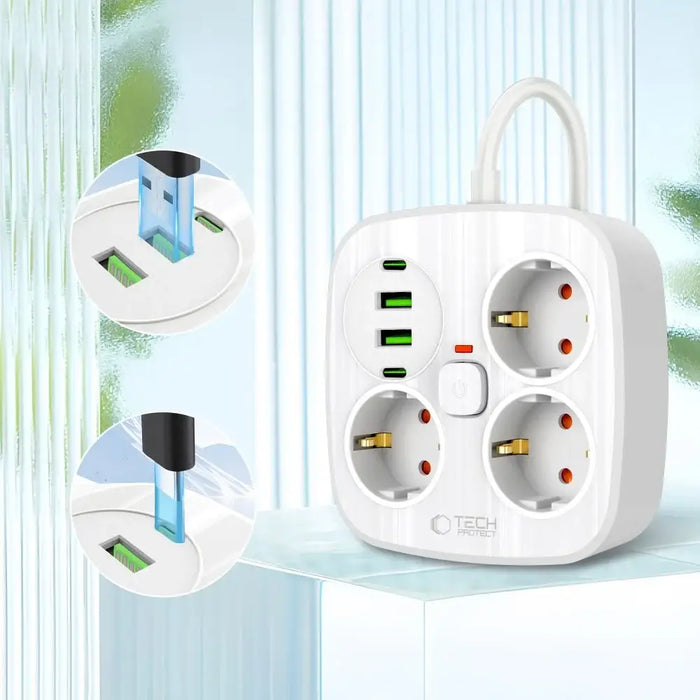 Разклонител Tech Protect PCS3X4 3 гнезда 2xUSB A 2xUSB C