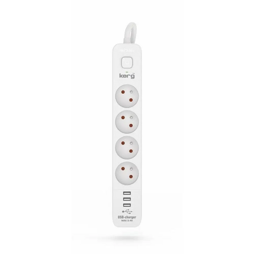 Разклонител KERG с прекъсвач-4 гнезда 3USB 16A 3м