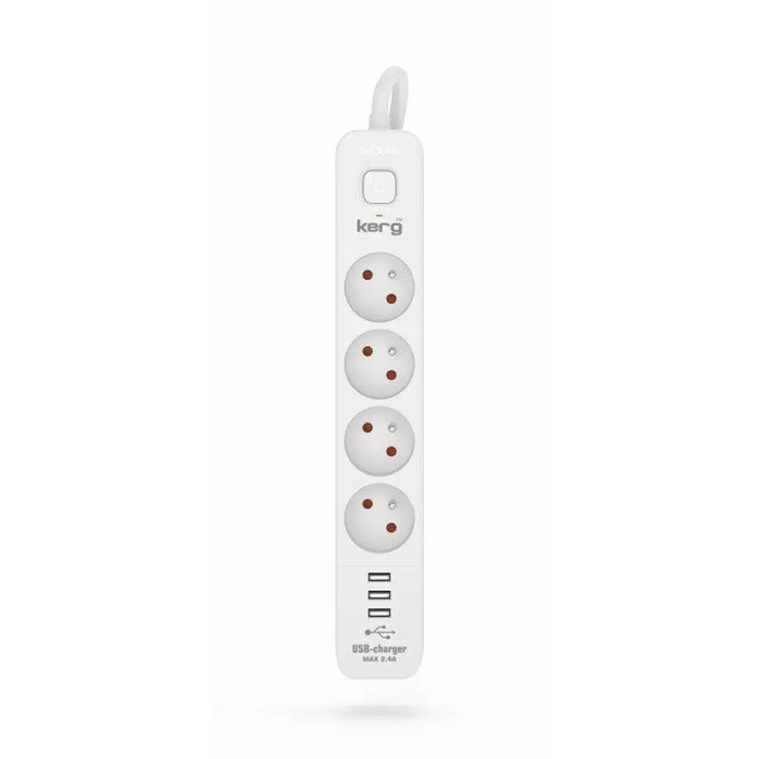Разклонител KERG с прекъсвач-4 гнезда 3USB 16A 3м