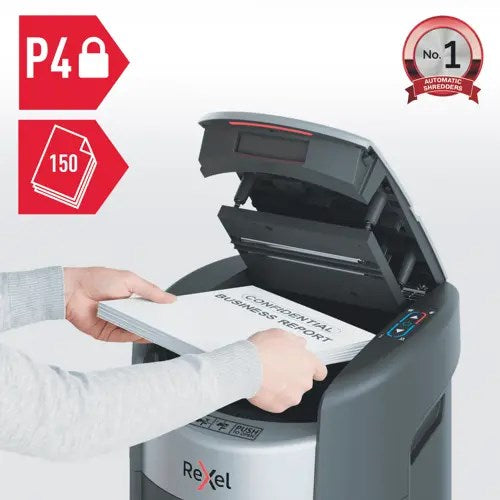 Шредер за хартия Rexel ShredMax AutoFeed+ 150X, P4, 150 листа, кошче за боклук 15 литра
