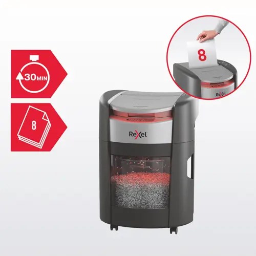Шредер за хартия Rexel ShredMax AutoFeed+ 150X, P4, 150 листа, кошче за боклук 15 литра