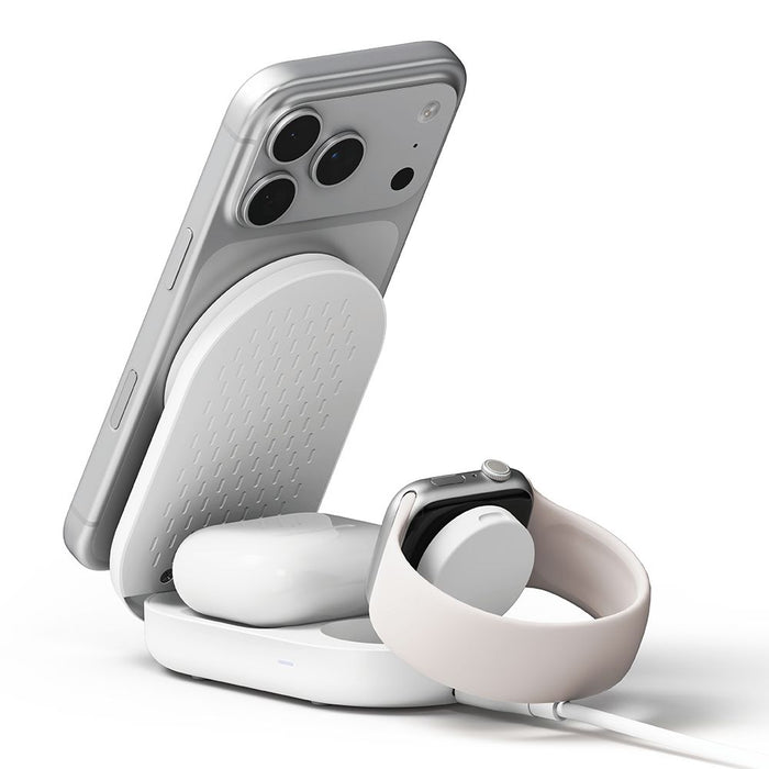 Ringke QI2.2 25W 3в1 магнитно индуктивно зарядно устройство MagSafe - бяло