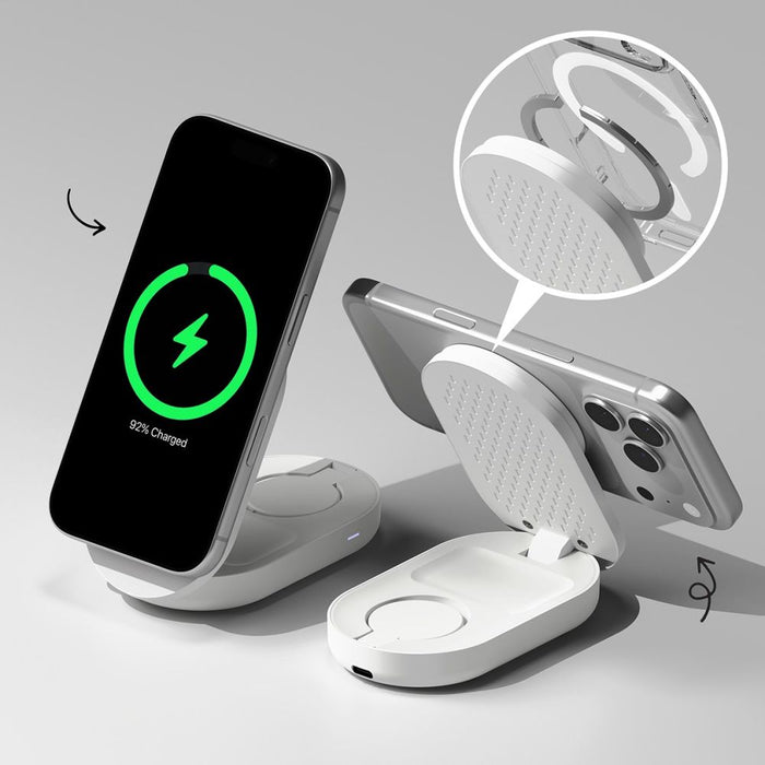 Ringke QI2.2 25W 3в1 магнитно индуктивно зарядно устройство MagSafe - бяло