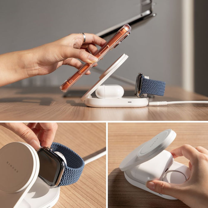 Ringke QI2.2 25W 3в1 магнитно индуктивно зарядно устройство MagSafe - бяло