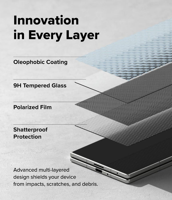 Стъклен протектор Ringke Easy Slide Privacy 360 за Samsung Galaxy Z Fold 8 Ultra, 2 броя, с твърда обвивка и капак.