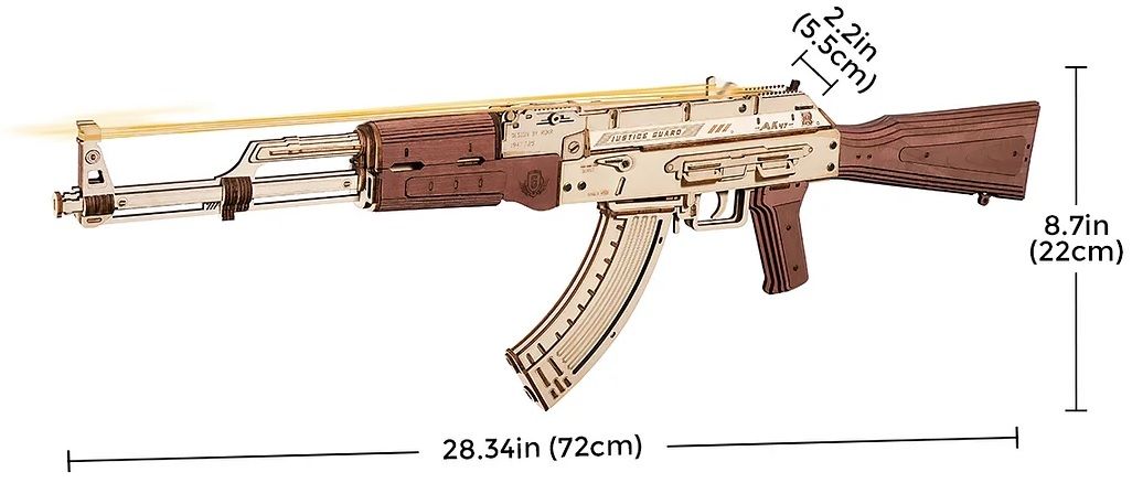 Дървен 3D пъзел Robo Time от 315 части - Автомат AK-47