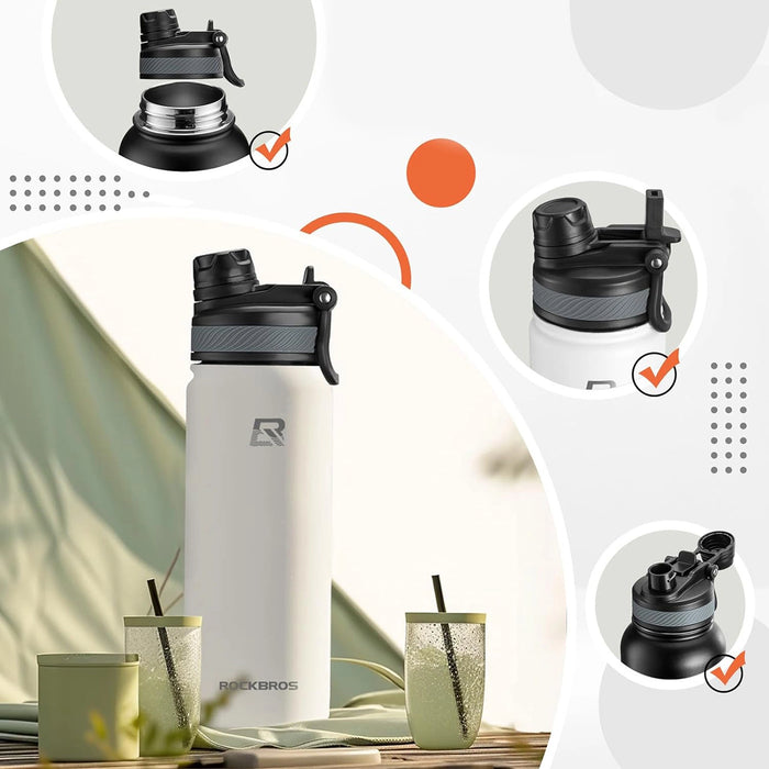 Термо велосипедна бутилка за напитки Rockbros 35210029006 650 мл - бяла