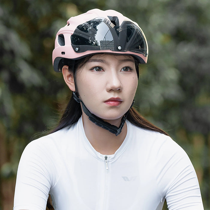 Каска за велосипед Rockbros с козирка, свалящи се UV очила, сваляща се козирка, унисекс - розова