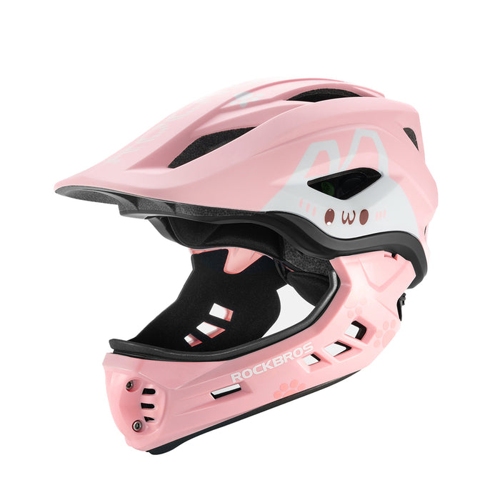 Детска велосипедна каска Rockbros TT-32002 Rabbit с подвижна брадичка, размер M (54-58) - розова