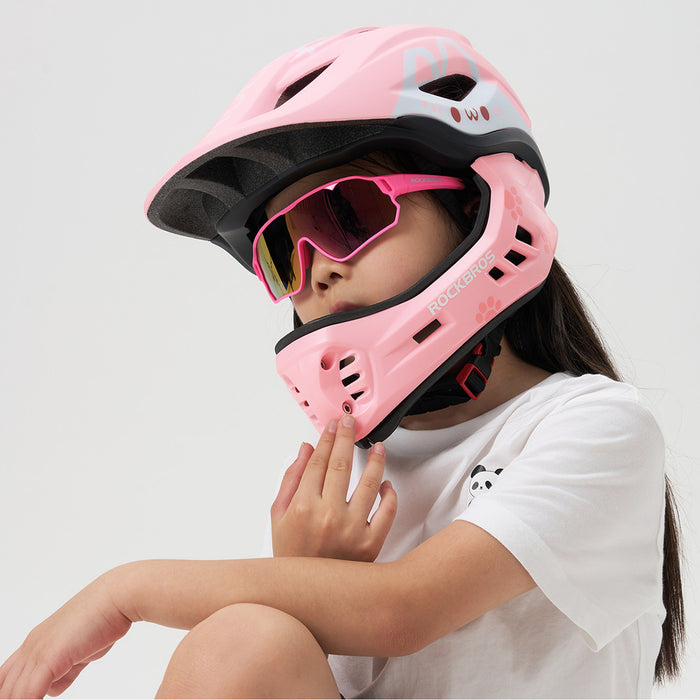 Детска велосипедна каска Rockbros TT-32002 Rabbit с подвижна брадичка, размер M (54-58) - розова