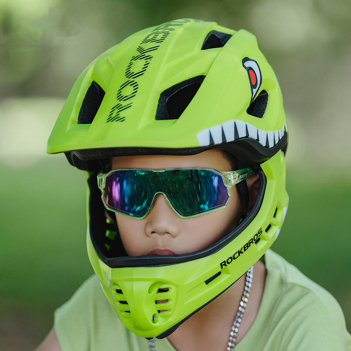Детска велосипедна каска Rockbros TT-32004 Shark с подвижна челюст, размер M (54-58) - зелена