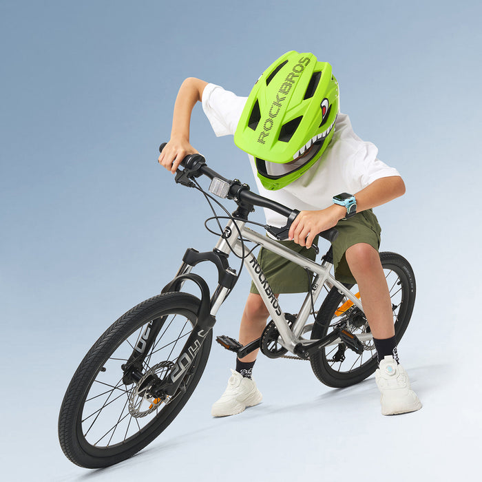 Детска велосипедна каска Rockbros TT-32004 Shark с подвижна челюст, размер M (54-58) - зелена