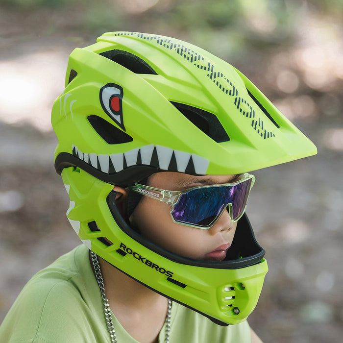 Детска велосипедна каска Rockbros TT-32004 Shark с подвижна челюст, размер M (54-58) - зелена