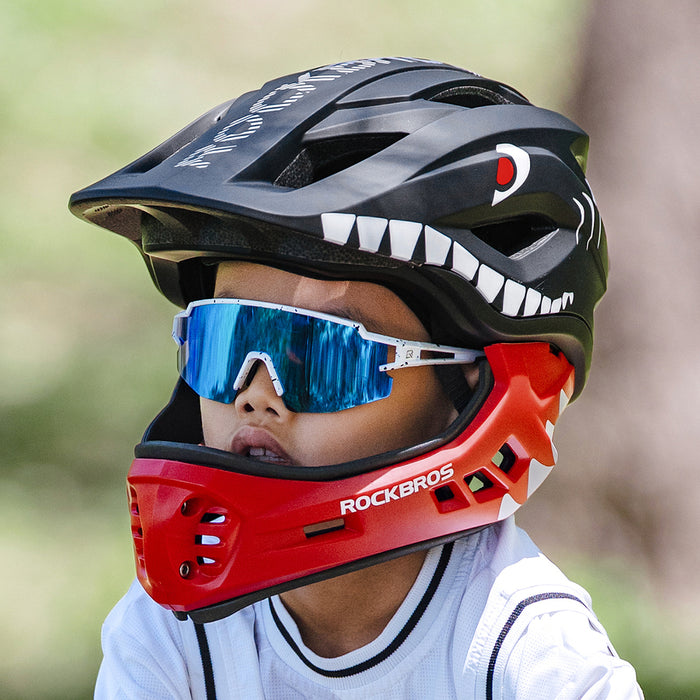 Детска велосипедна каска Rockbros TT-32005 Shark с подвижна челюст, размер M (54-58) - черна