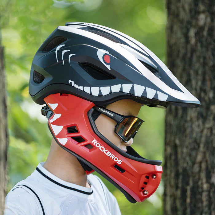Детска велосипедна каска Rockbros TT-32006 Shark с подвижна челюст, размер S (48-52) - черна