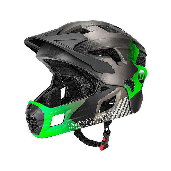 Rockbros TS-61 10110061004 Детска велосипедна каска с подвижна брадичка, размер M (54-57) - зелена
