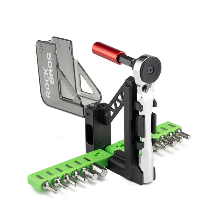 Комплект инструменти за велосипед Rockbros с мини тресчотка и битове - прозрачно зелен