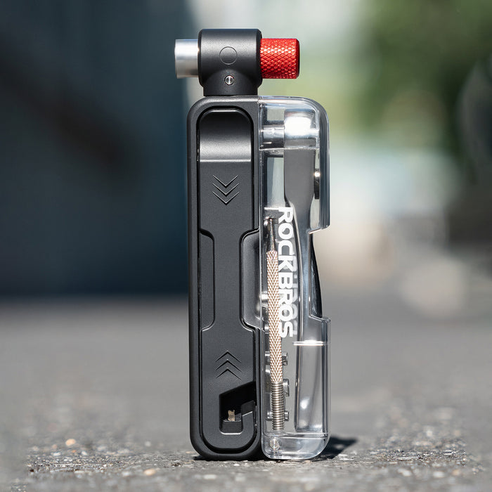 Комплект инструменти за велосипед Rockbros Multitool с CO2 помпа и тресчотка - черен