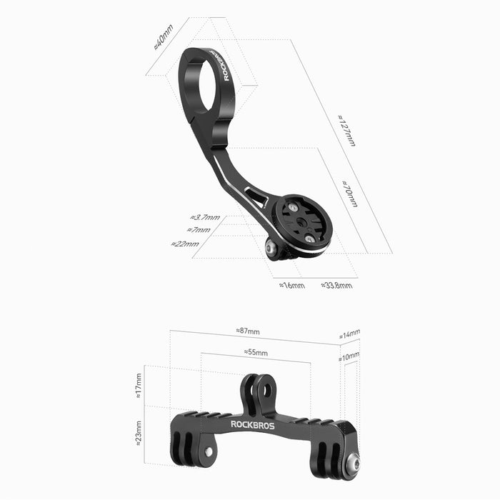Rockbros FK-301 2-в-1 стойка за кормило за велосипед за компютър/навигатор и камера/осветление - черна