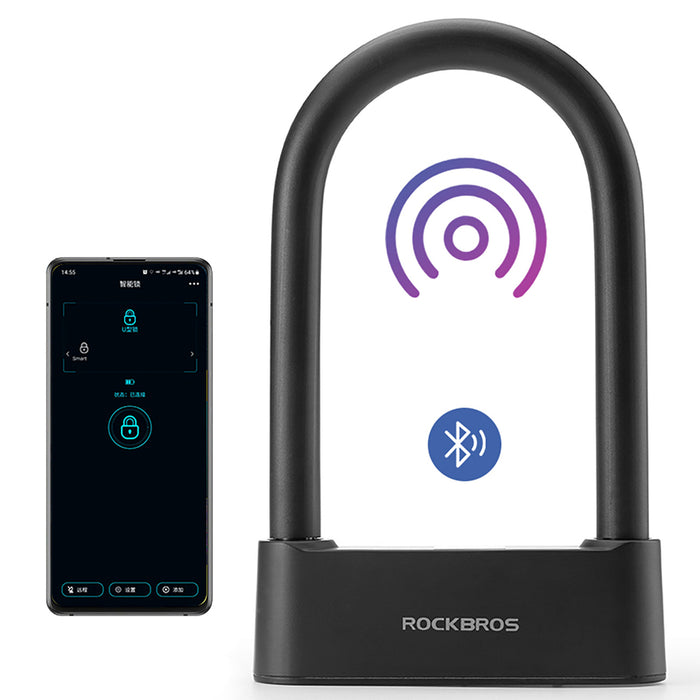 Rockbros 32210818001 SMART Велосипедна ключалка с четец на пръстови отпечатъци и Bluetooth свързаност - Черна