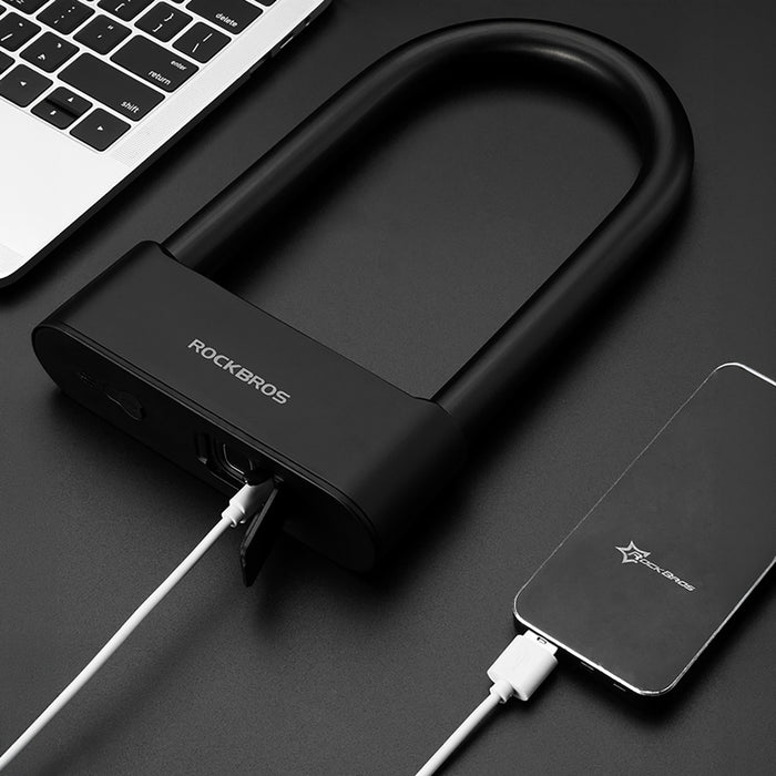 Rockbros 32210818001 SMART Велосипедна ключалка с четец на пръстови отпечатъци и Bluetooth свързаност - Черна